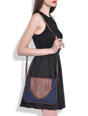 navy blue polka dotted textured sling bag - 9742770 - Standard Image - 2