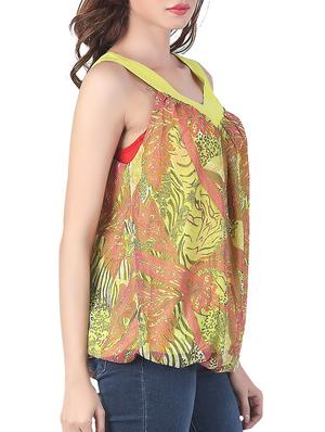 rust and yellow printed satin top - 9752215 - Standard Image - 2