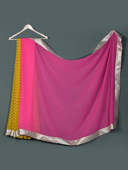 Yellow Pink Georgette Designer Party Wear Saree - Aakriti