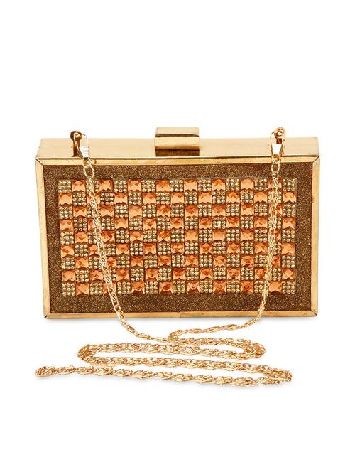 golden Embellished art silk box clutch - 9758391 - Very Small Image - 1