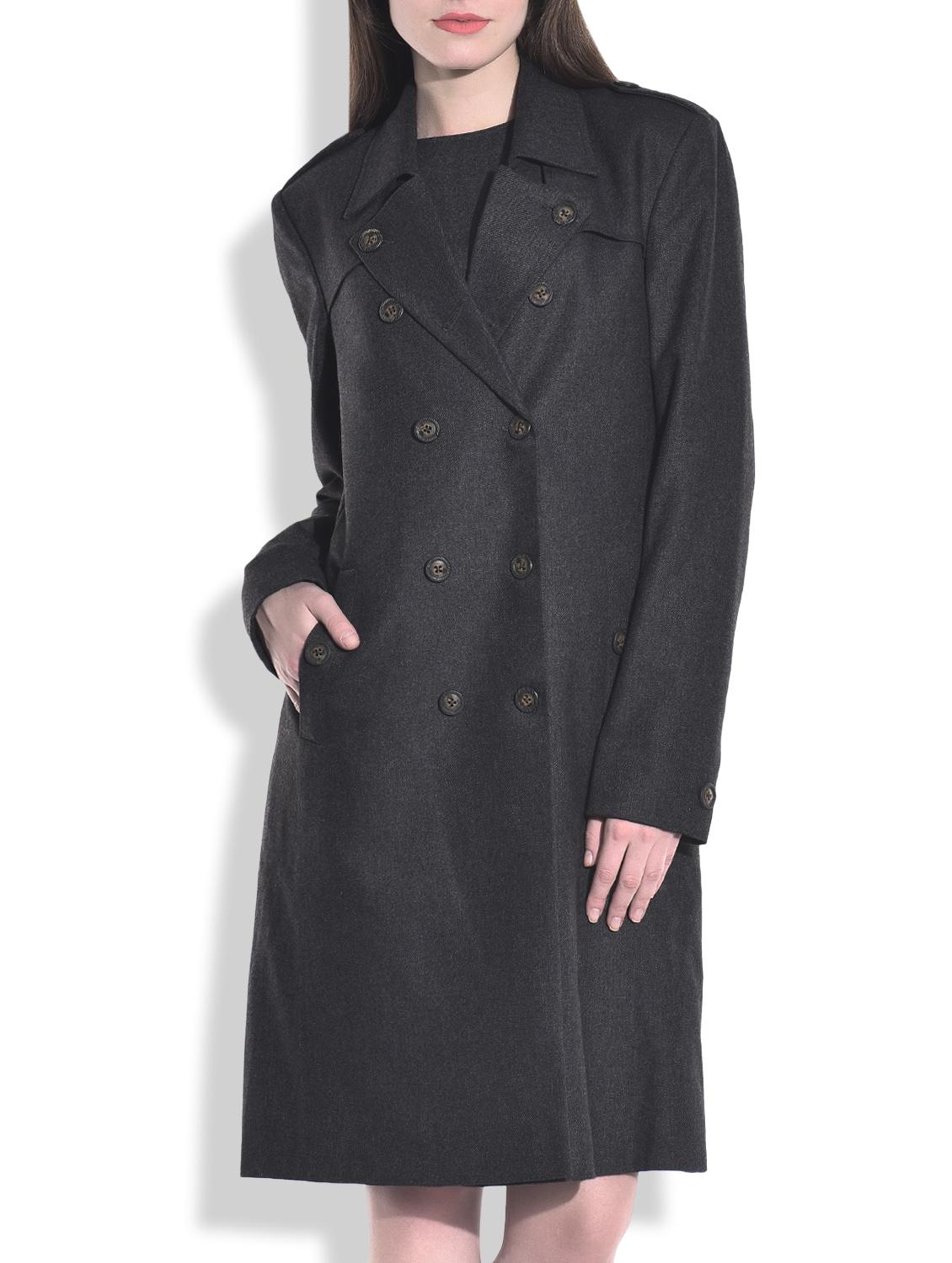 Solid Charcoal Grey Woolen Trench Coat - By
