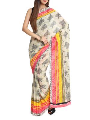 Printed Multicolored Chiffon Saree With Blouse Piece