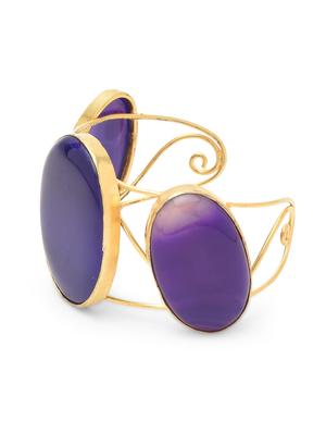 natural stone studded gold plated hand cuff - 9761975 - Standard Image - 2