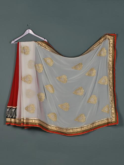 White Red Georgette Designer Party Wear Saree - Aakriti