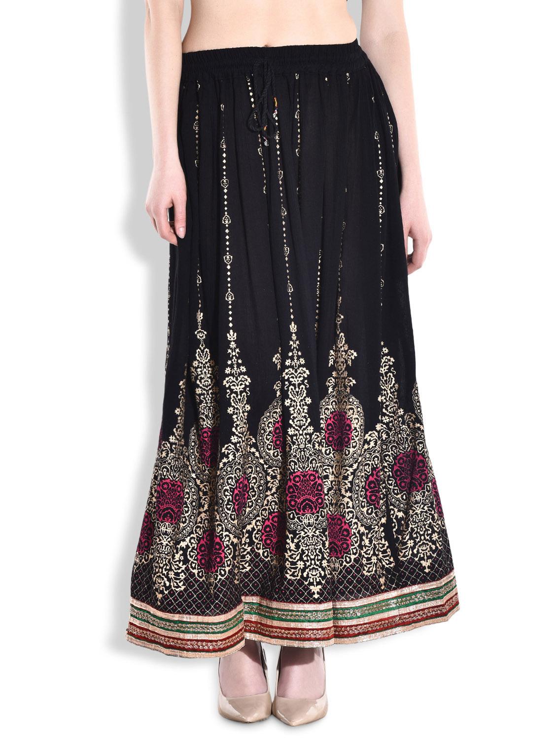Black Printed Rayon Gathered Maxi Dress - By