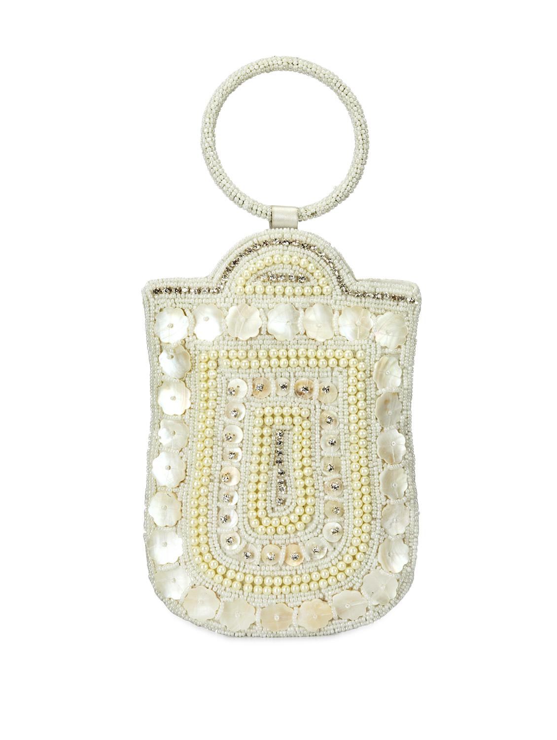 Beaded White Mobile Pouch - Bags Craze