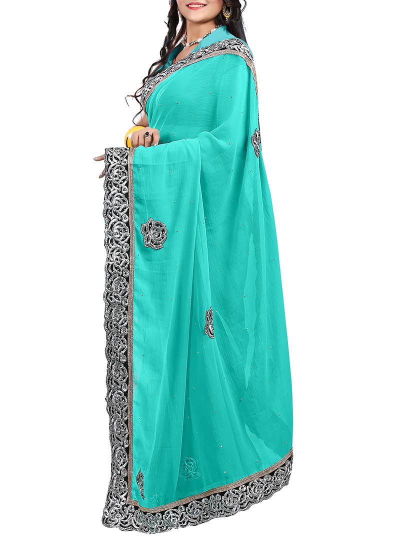 blue Chiffon saree - 9765212 - Zoom Image - 2