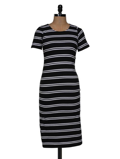 Black White Stripe Midi Dress - Magnetic Designs