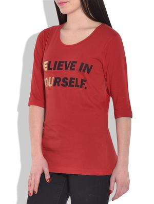 red printed knitted cotton t-shirt - 9773095 - Standard Image - 2