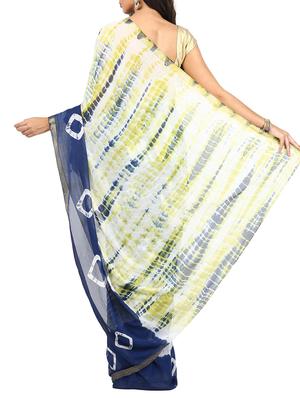 white & blue Chiffon Saree - 9776918 - Standard Image - 2