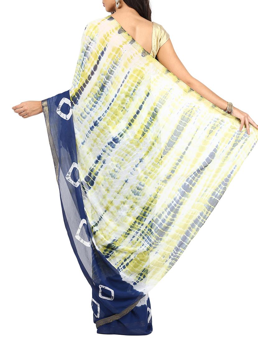 white & blue Chiffon Saree - 9776918 - Zoom Image - 2