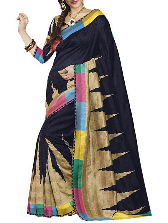 Black Bhagalpuri Art Silk Saree - By