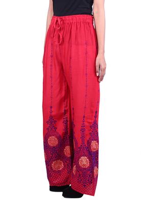red rayon embroidered palazzo - 9784786 - Standard Image - 2