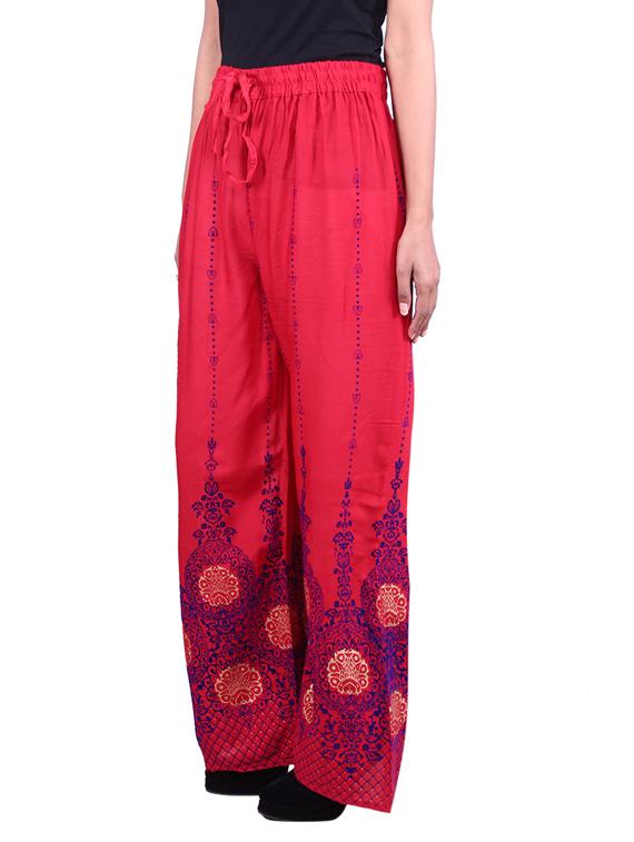red rayon embroidered palazzo - 9784786 - Zoom Image - 2