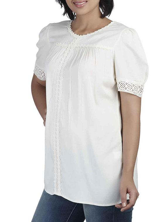 lace detail gathered yoke top - 9792175 - Zoom Image - 2