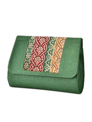 bottle green brocade silk sling bag - 9792258 - Standard Image - 5
