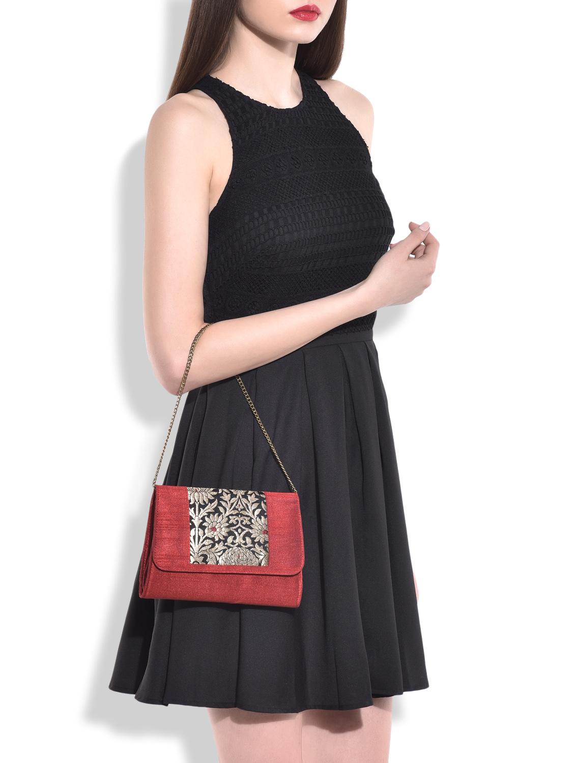 maroon brocade silk clutch - 9792262 - Zoom Image - 2