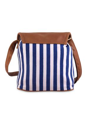 casual striped canvas sling bag (blue & tan) - 9805817 - Standard Image - 2