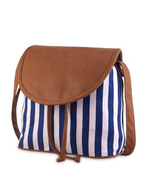 casual striped canvas sling bag (blue & tan) - 9805817 - Standard Image - 5