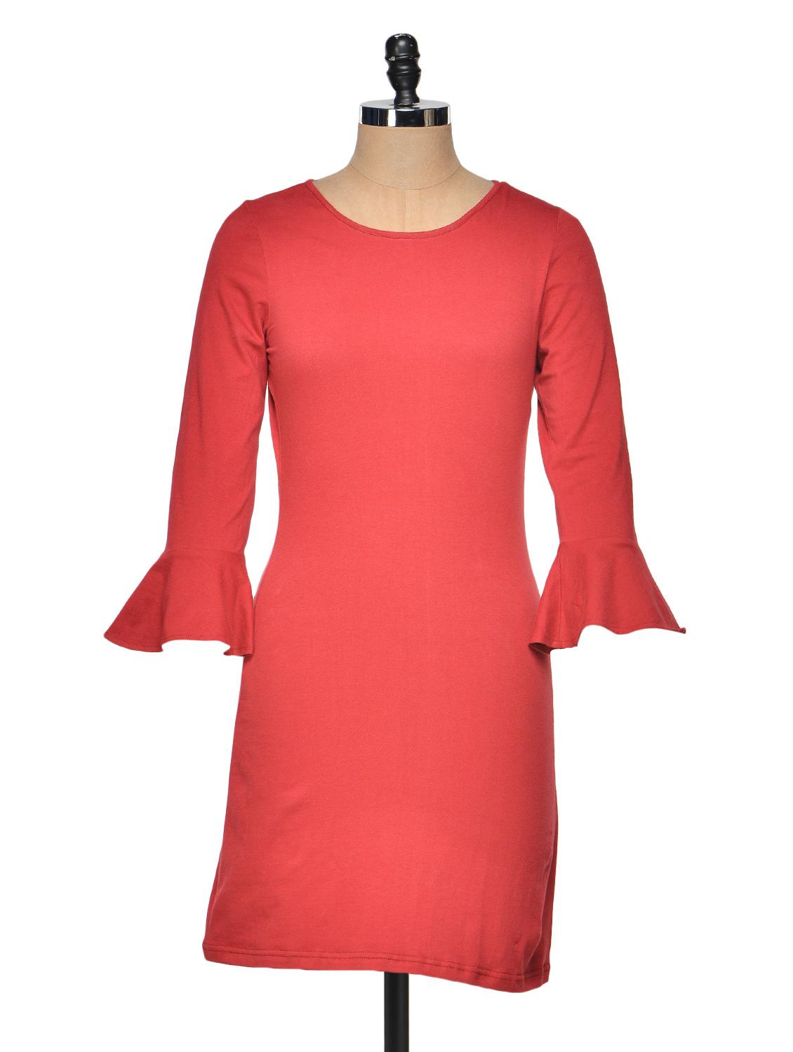 Full Sleeve Maroon Dress With Flared Cuff - Besiva