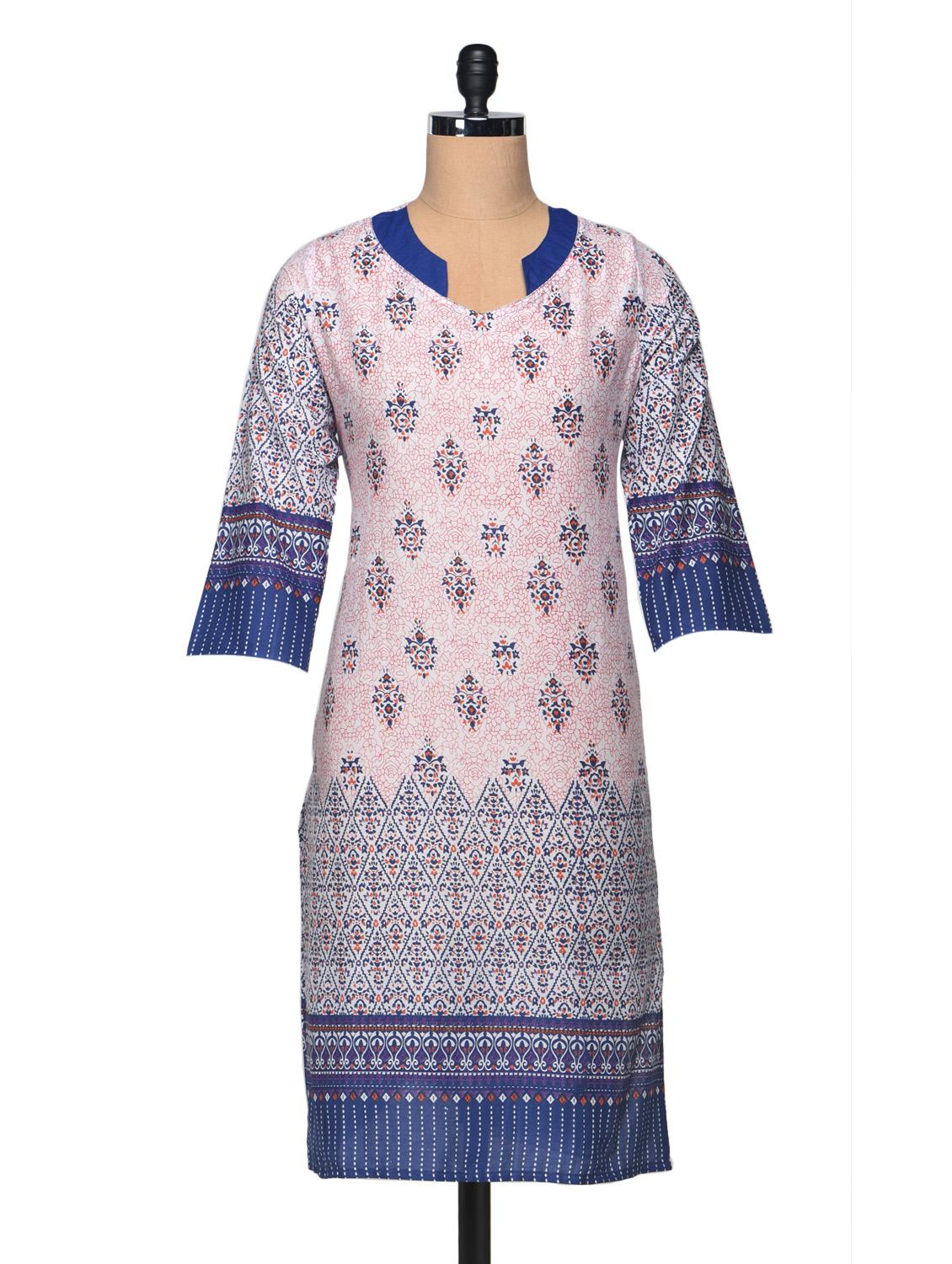 Printed Three Quarter Sleeve Cotton Kurta - Enakshi