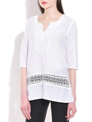 white colored, Cotton Embroidered Top - 9822139 - Standard Image - 2