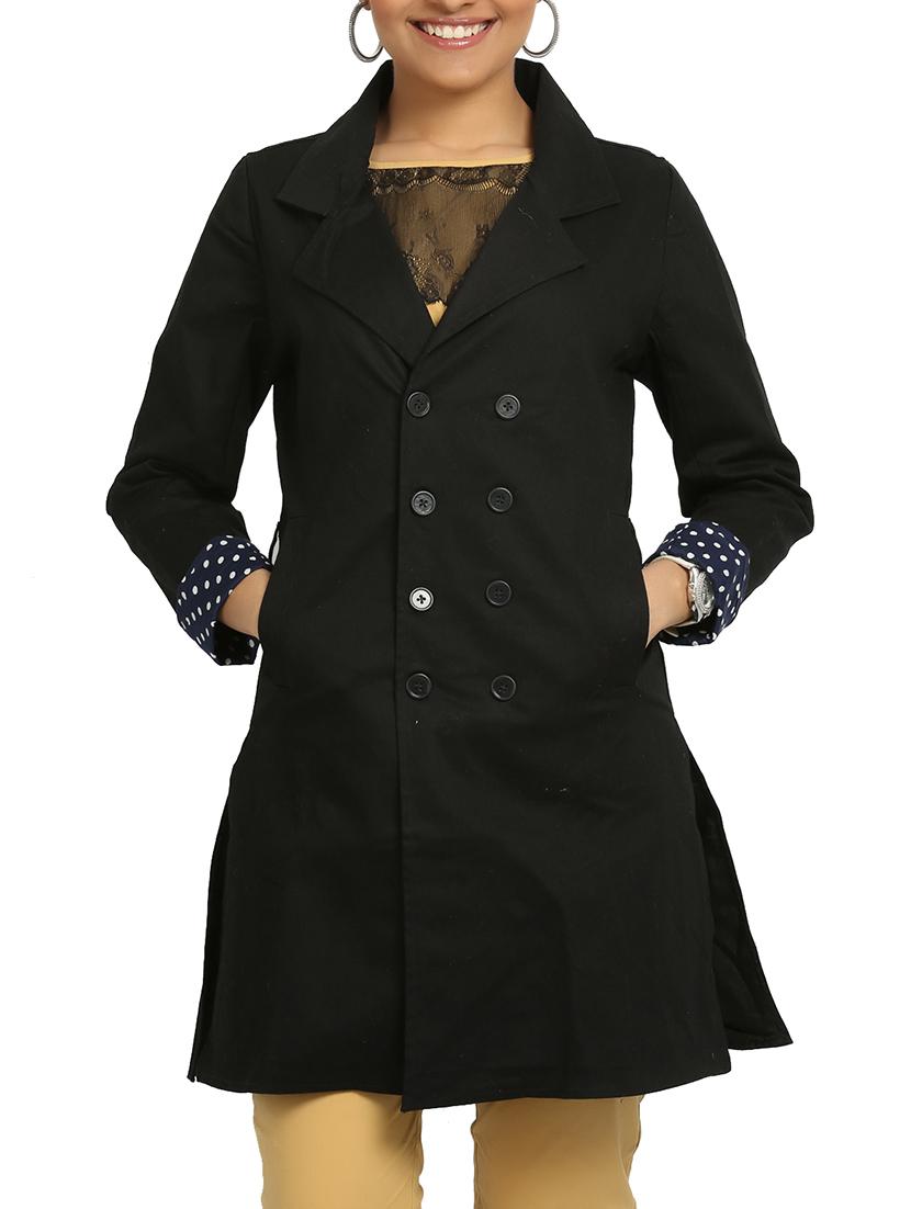 Black Cotton Winter Coat - By