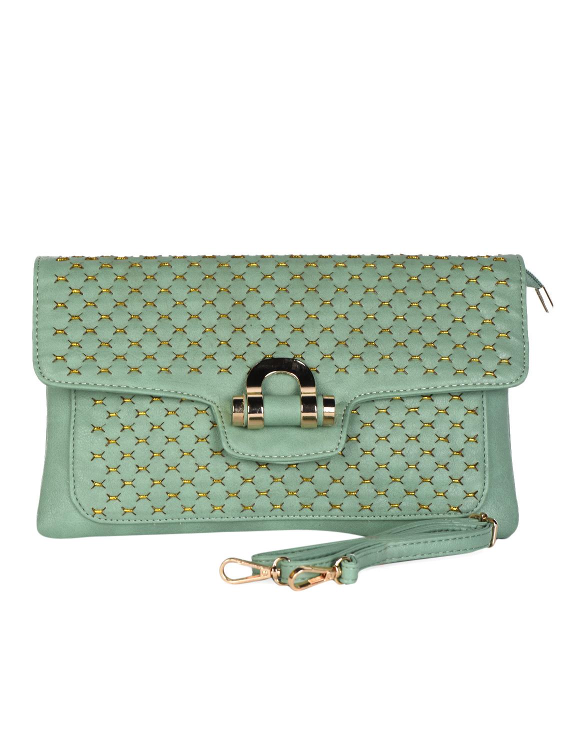 Green Leatherette Textured Clutch - Daphne