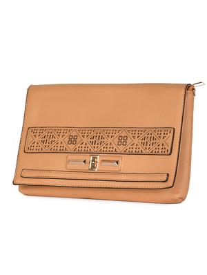 beige Leatherette Cut Work Clutch - 985217 - Standard Image - 5