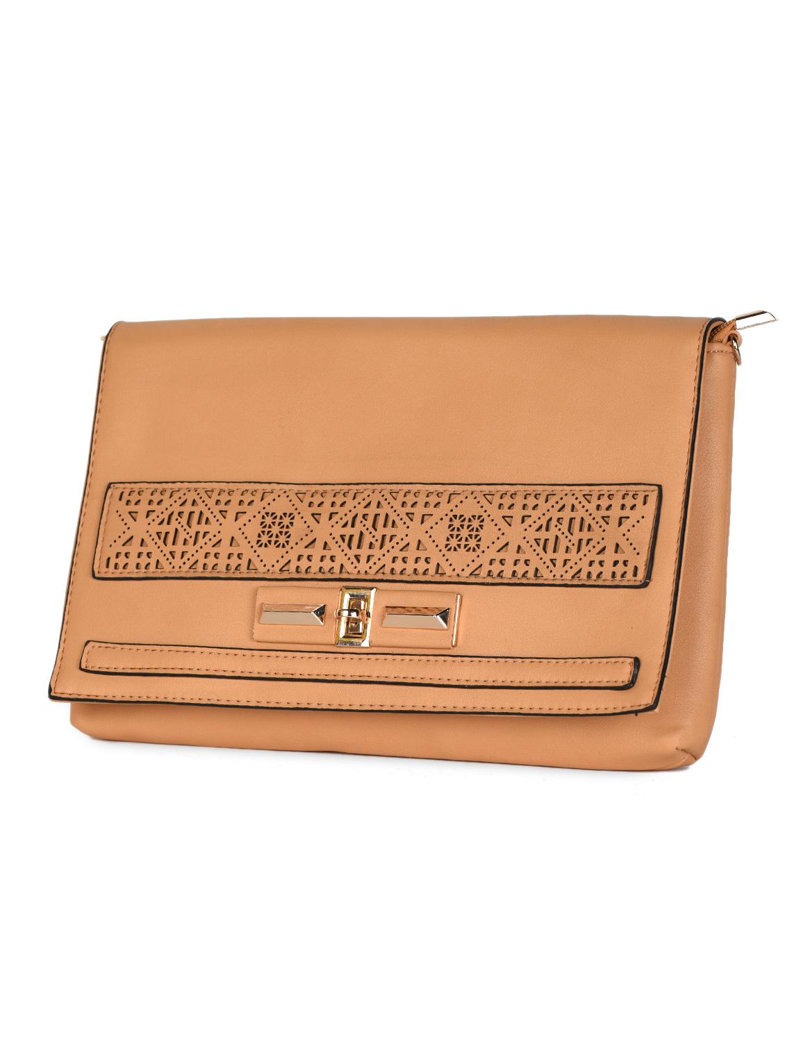 beige Leatherette Cut Work Clutch - 985217 - Zoom Image - 5