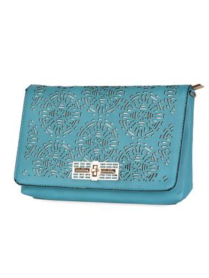 blue Leatherette Cut Work Clutch - 985221 - Standard Image - 5