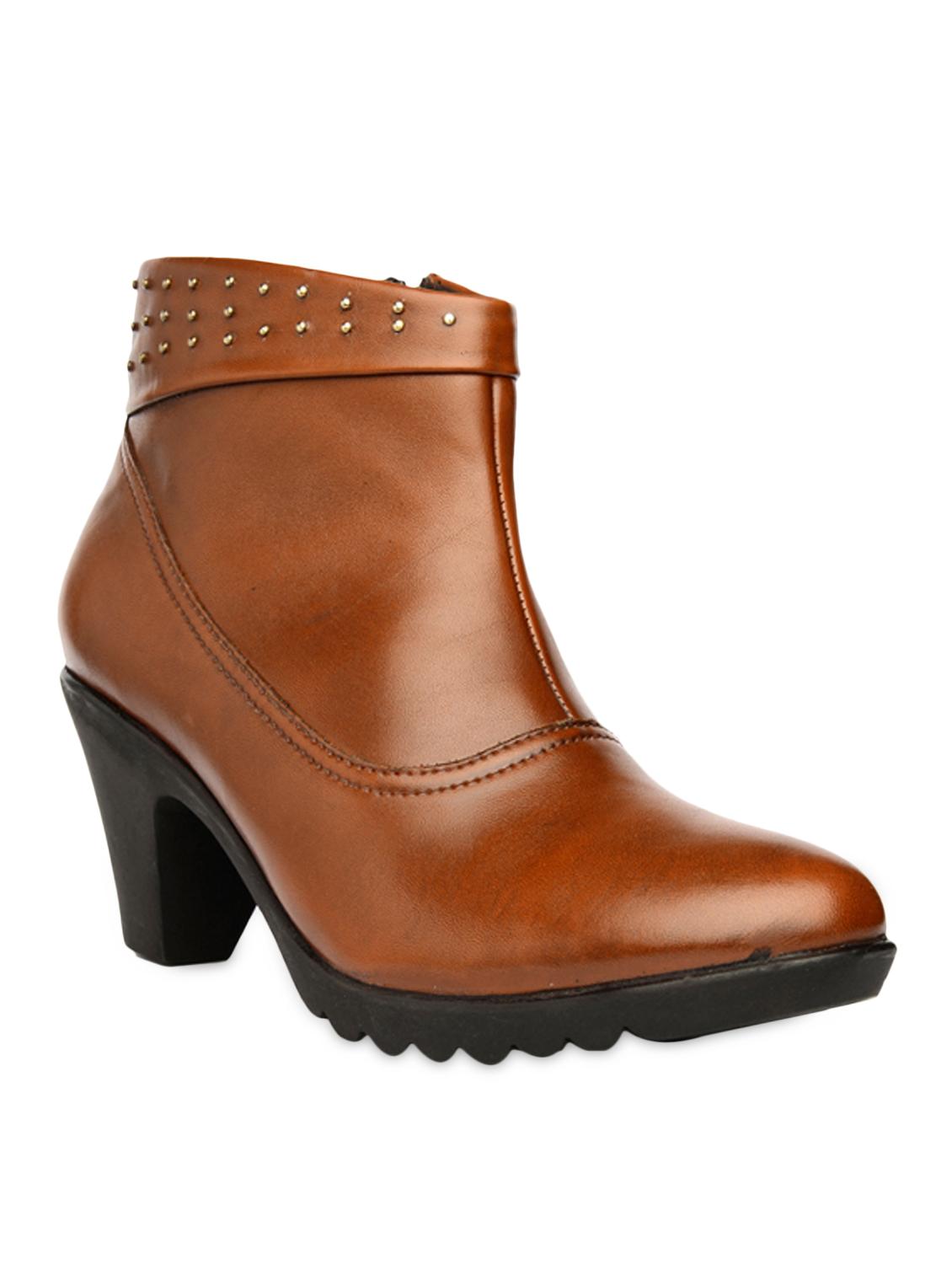 tan ankle length studded boots with zipper - 985421 - Zoom Image - 2