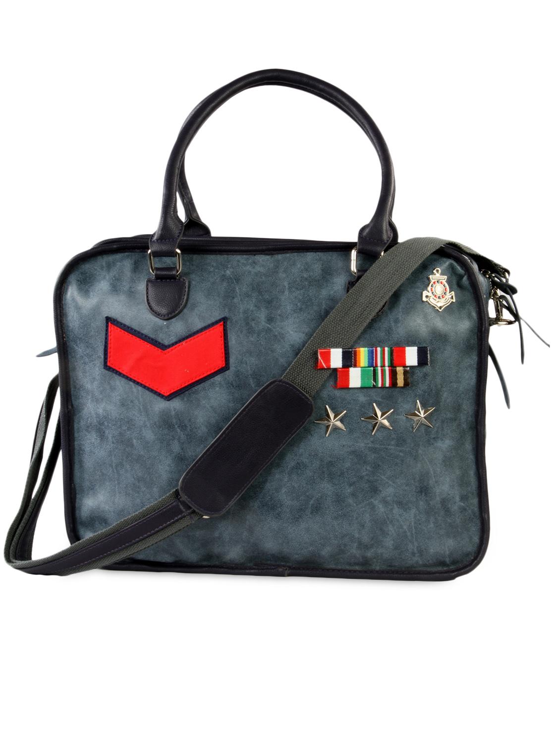 Greyish Blue Faux Leather Laptop Bag - HARP