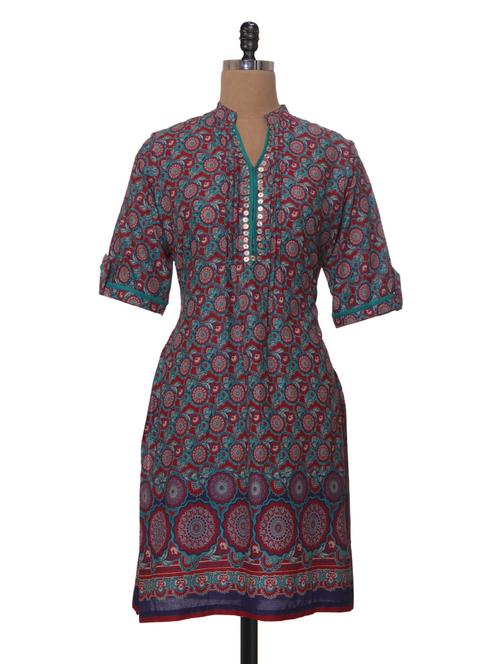Three-quarter Sleeved Casual Printed Kurta - Tissu