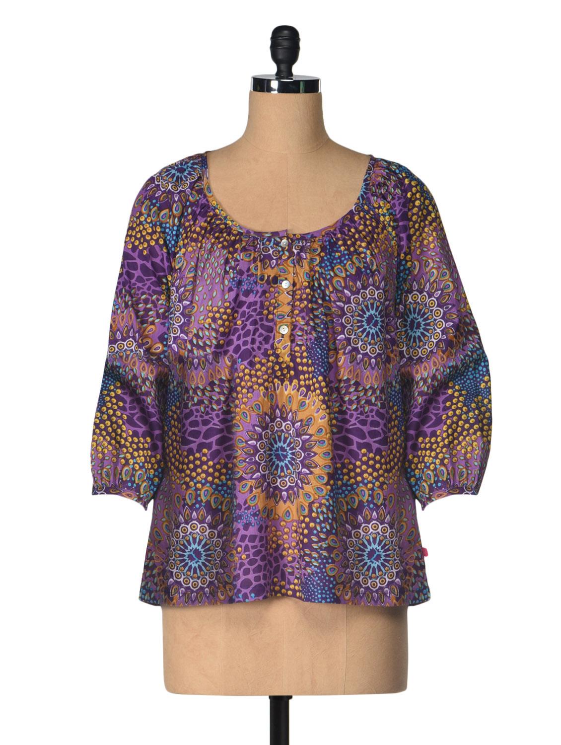 Multicoloured Printed Cotton Top - Tops And Tunics