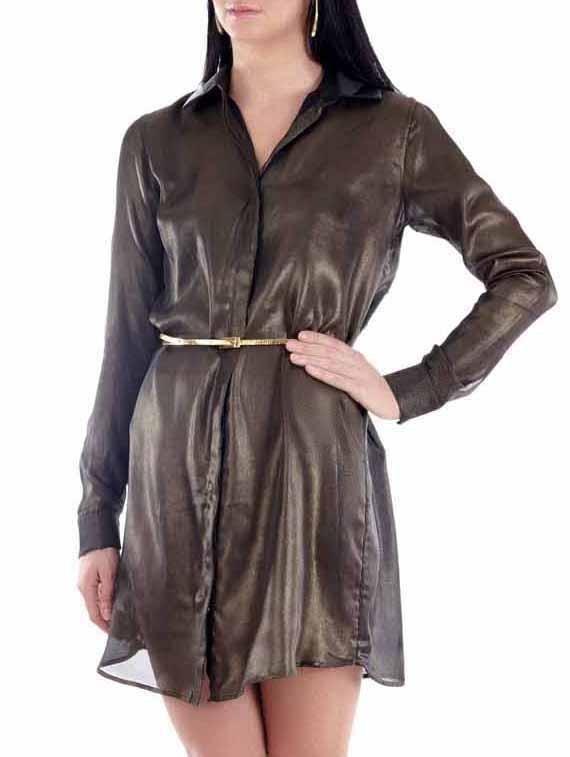 Metallic Brown Shirt Dress - Fuziv