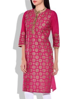 magenta cotton straight kurta - 9907992 - Standard Image - 2