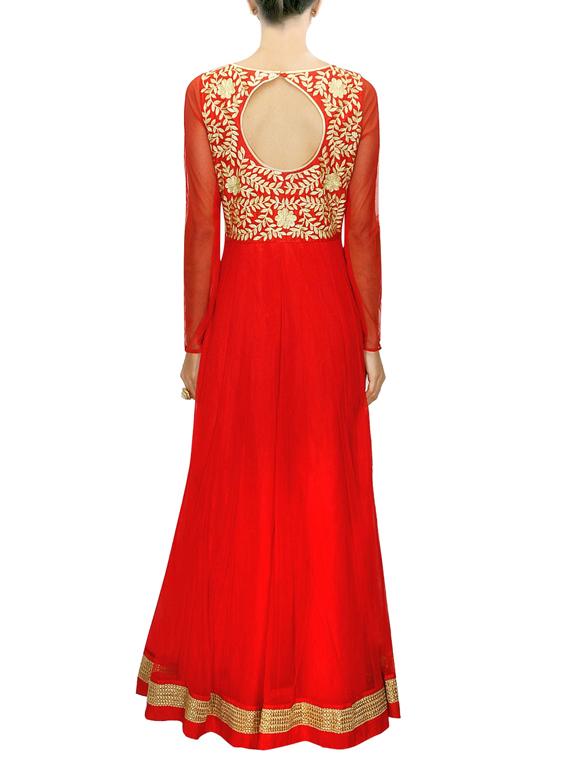 red Net embroidered anarkali suit - 9909132 - Zoom Image - 2