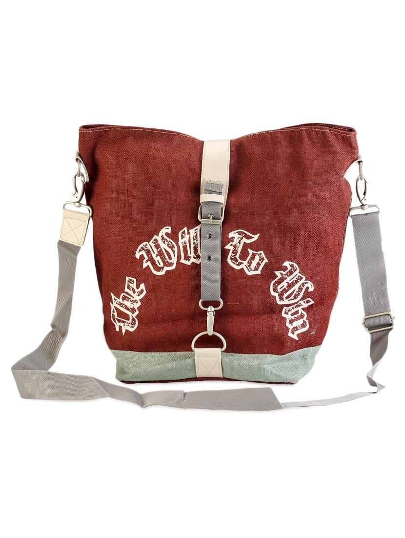 Brown Jute Cotton Quotes Messenger Bag - THE JUTE SHOP