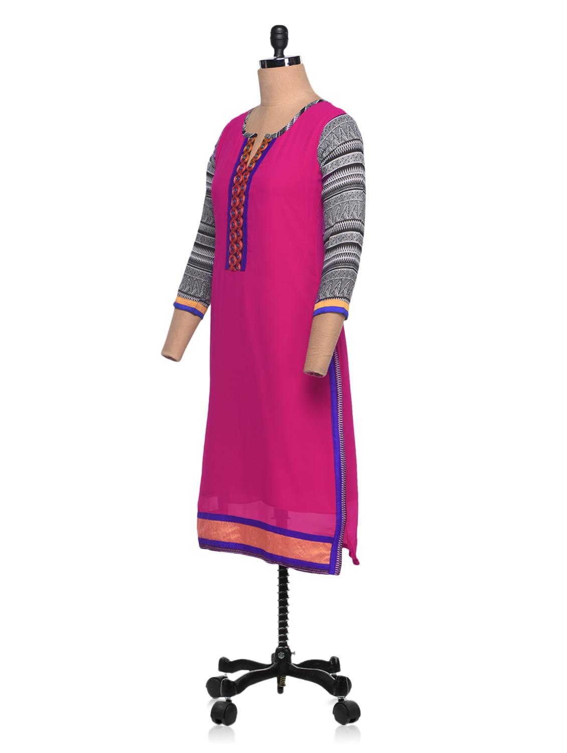 pink georgette straight kurta - 994151 - Zoom Image - 2