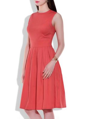 orange cotton lycra pleated dress - 9949089 - Standard Image - 2
