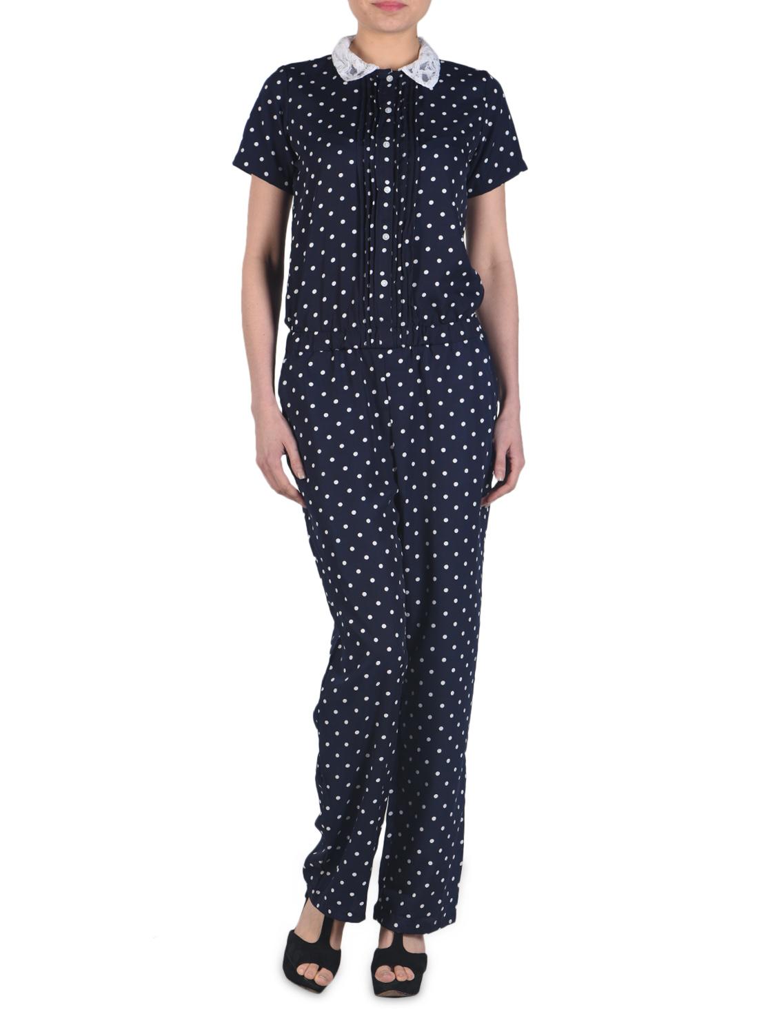 Blue Polka Dots Crepe Jumpsuit - Meee!