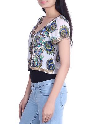 white peacock print georgette crop jacket - 9973665 - Standard Image - 2