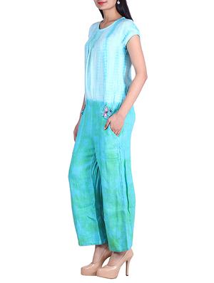 Sky blue printed embellished jumpsuit - 9973668 - Standard Image - 2