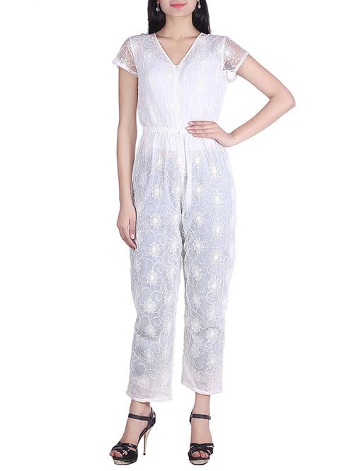 Solid white floral patterned jumpsuit - 9973671 - Standard Image - 1