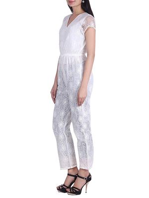 Solid white floral patterned jumpsuit - 9973671 - Standard Image - 2