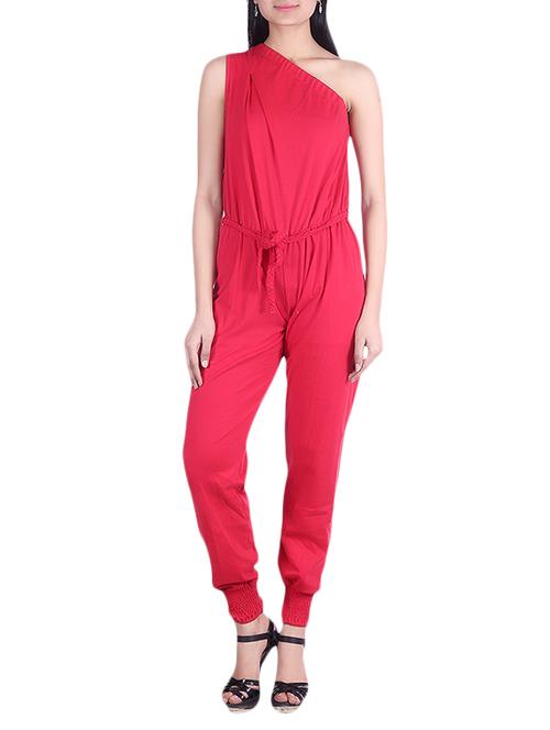 solid red one-shoulder jumpsuit - 9973719 - Standard Image - 1