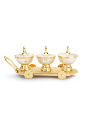gold , silver brass decorative tray and bowl - 9985725 - Standard Image - 2