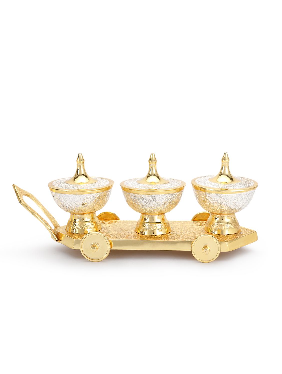 gold , silver brass decorative tray and bowl - 9985725 - Zoom Image - 2