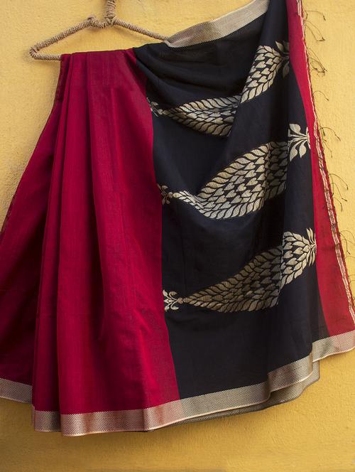Red Cotton Silk Saree - Cotton Koleksi